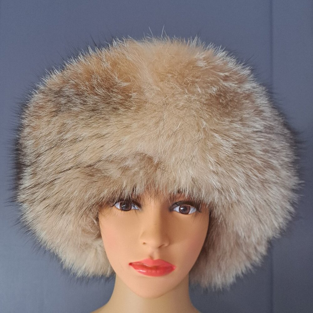 Crystal Fox Trim with Brown Velvet Crown Oversized Pillbox Hat